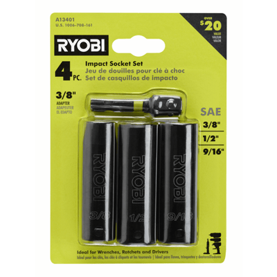 3/8" Deep well, thin wall socket - (1) 1/2" (1) 9/16" (1) 3/8"  Socket Adapter 