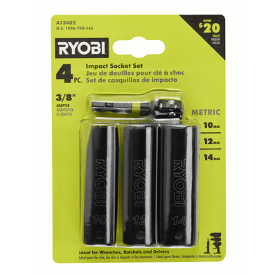 3/8" Deep well, thin wall socket - (1) M10 (1) M12 (1) M14 